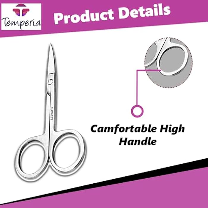 TEMPERIA Scissors for Eyebrow, Moustache, Nose Hair, Beard Cutting Trimming for Men & Women | Small Shaving & Grooming Scissor | Safety Curved Design & Premium Non Rusting Metal | 1 Eyebrow Scissor - Image 2